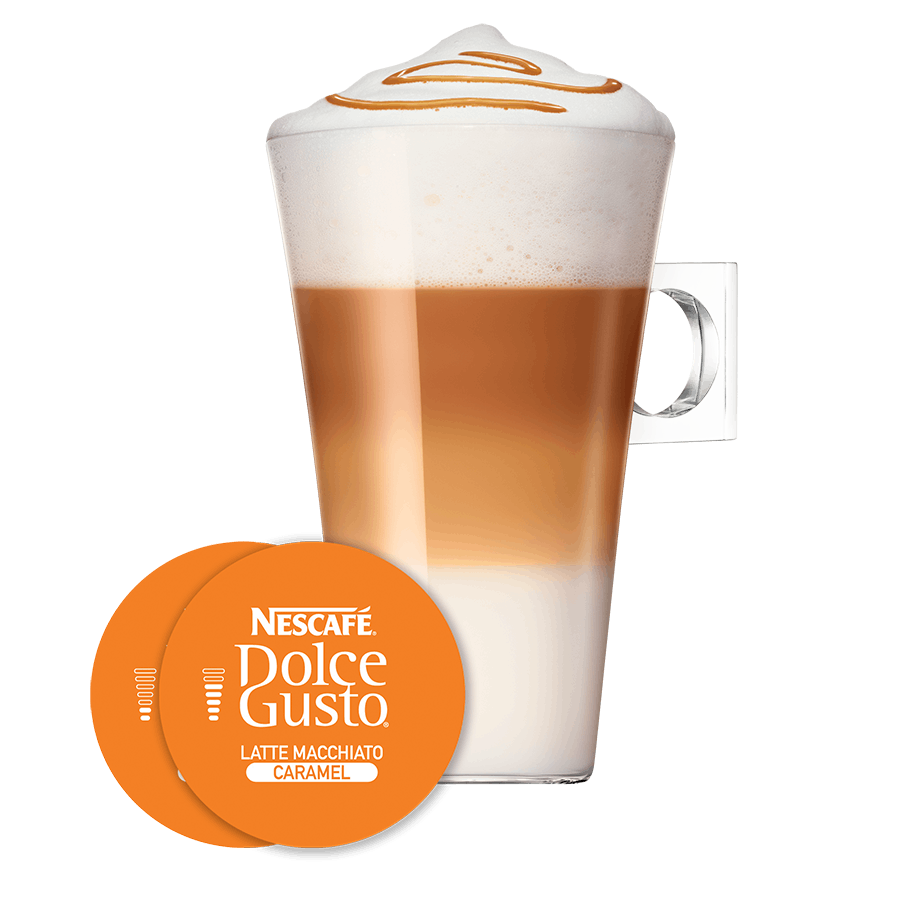 Capsule met kop koffie NESCAFÉ Dolce Gusto Latte Macchiato Caramel 16 Capsules